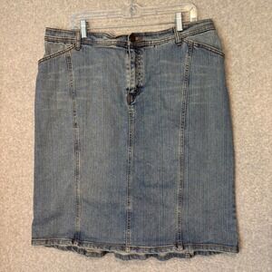 Venezia Women's 20 Denim Skirt Blue Jean Pleated Back Detail Knee Length Stretch